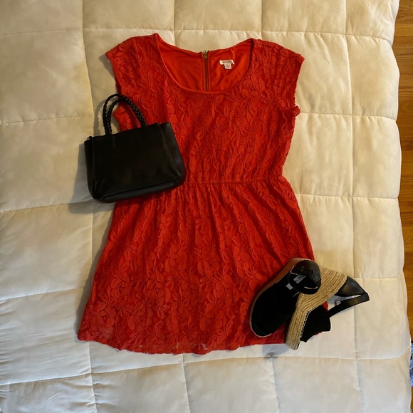 💚 Xhilaration Mini Dress Lace Burnt Orange XL - Picture 1 of 12